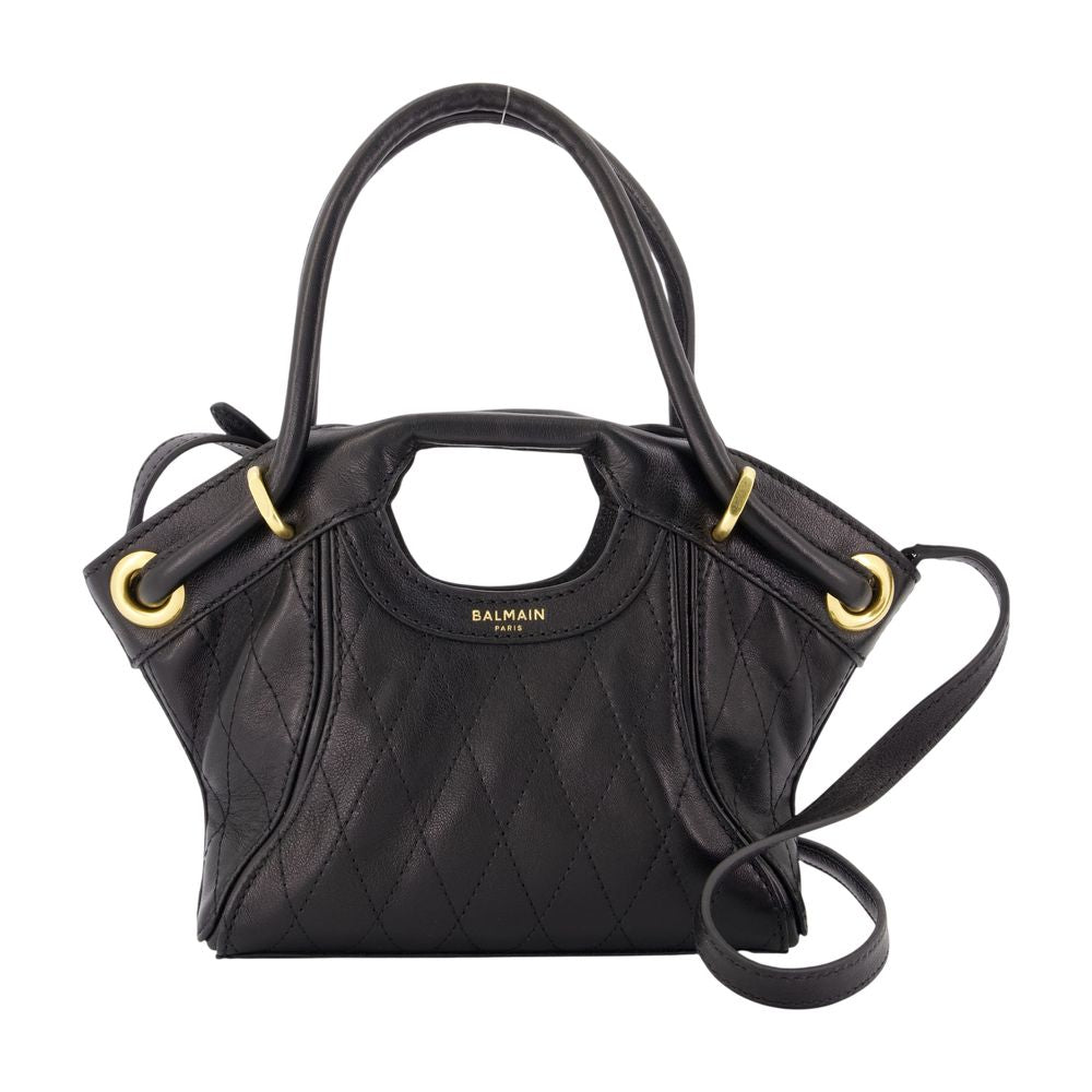 Balmain Quilted Lambskin Top Handle Bag — Black