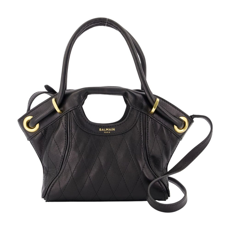 Balmain Quilted Lambskin Top Handle Bag — Black