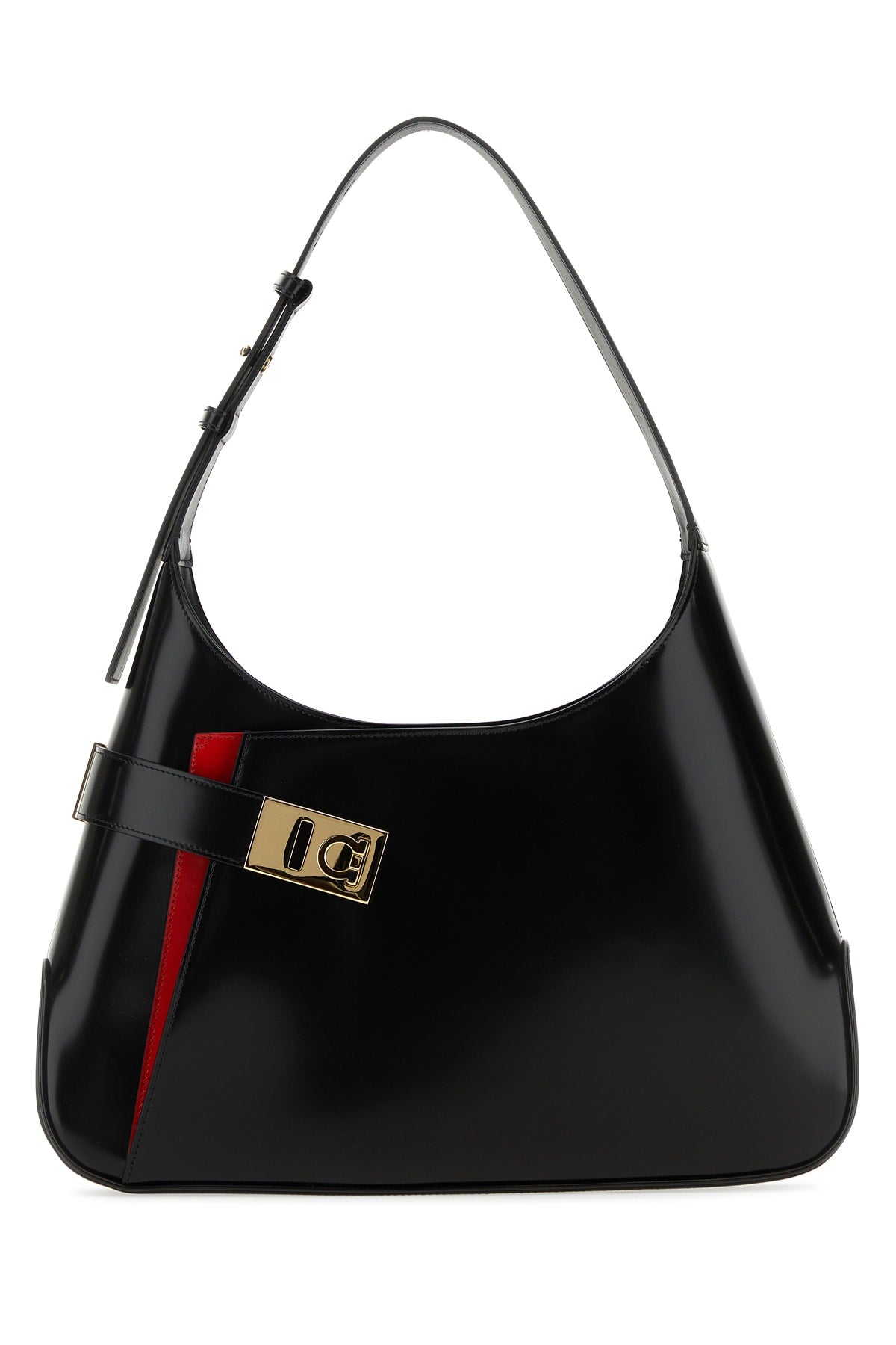 Ferragamo Neroflamered Shoulder Bag — Black Leather
