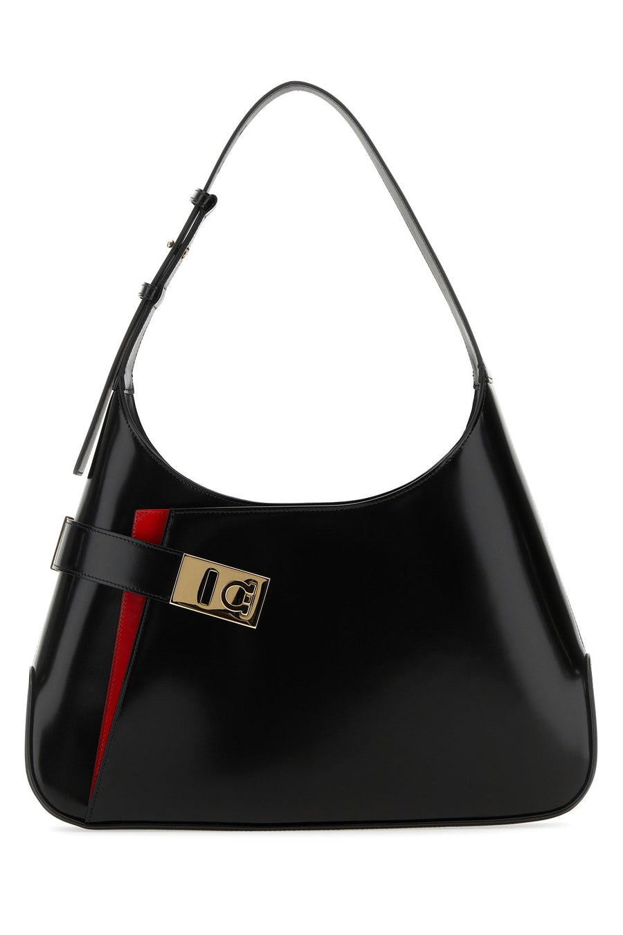 Ferragamo Neroflamered Shoulder Bag — Black Leather