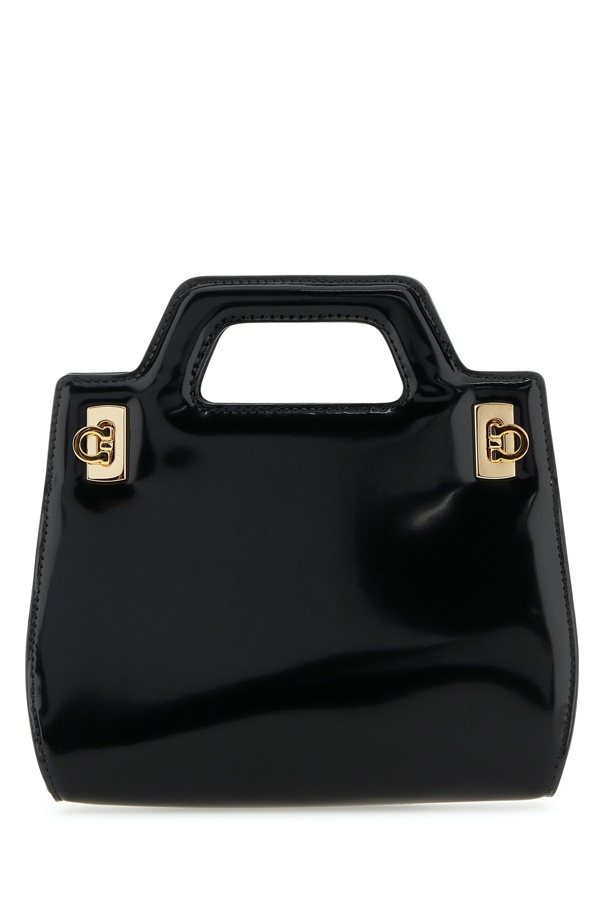 Ferragamo Nero Top Handle Bag — Black . Calf Lamb Lining