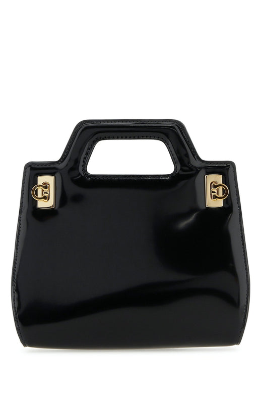 Ferragamo Nero Top Handle Bag — Black . Calf Lamb Lining