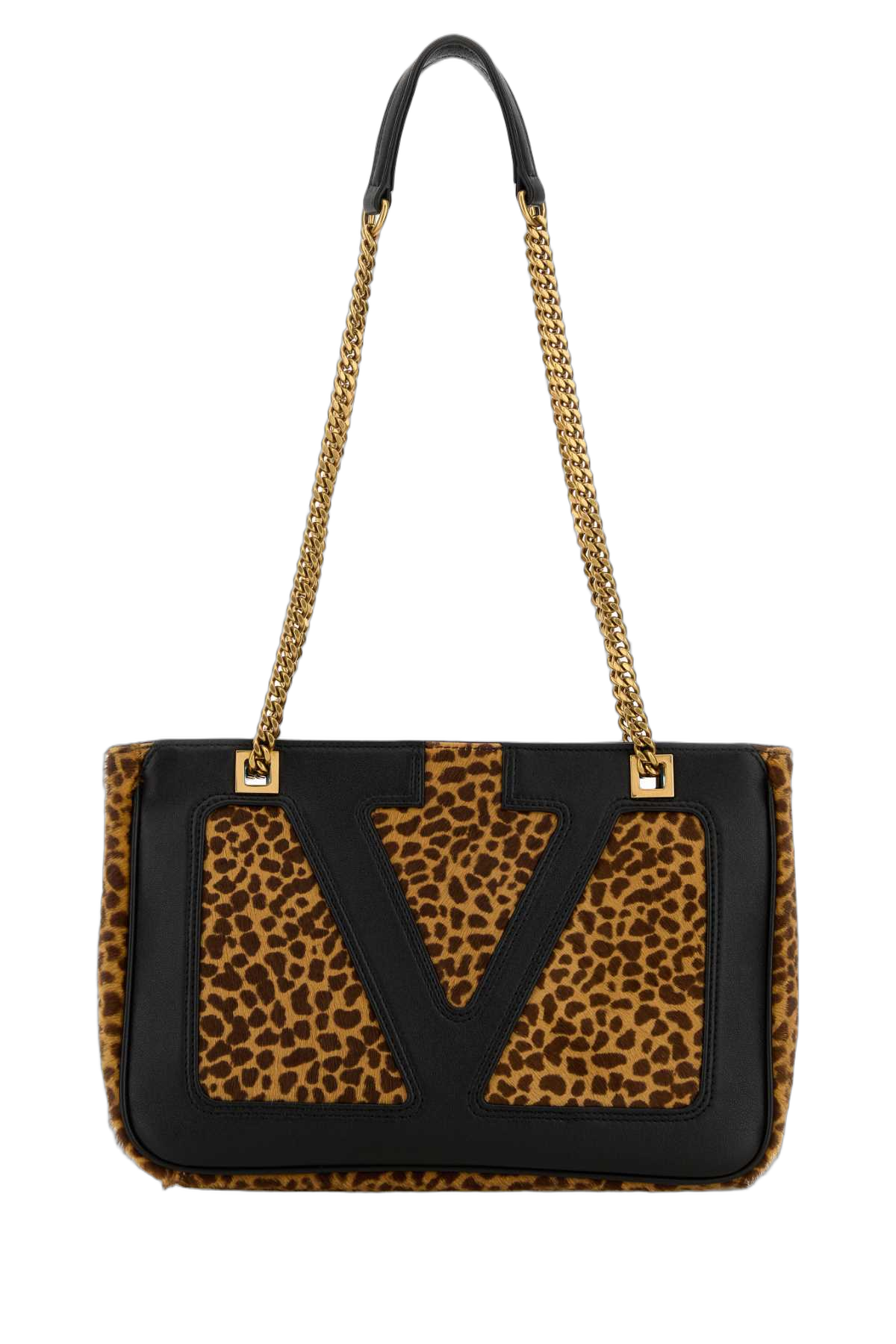 Valentino Garavani Calf Hair Colour-Block Shoulder Bag — Brown