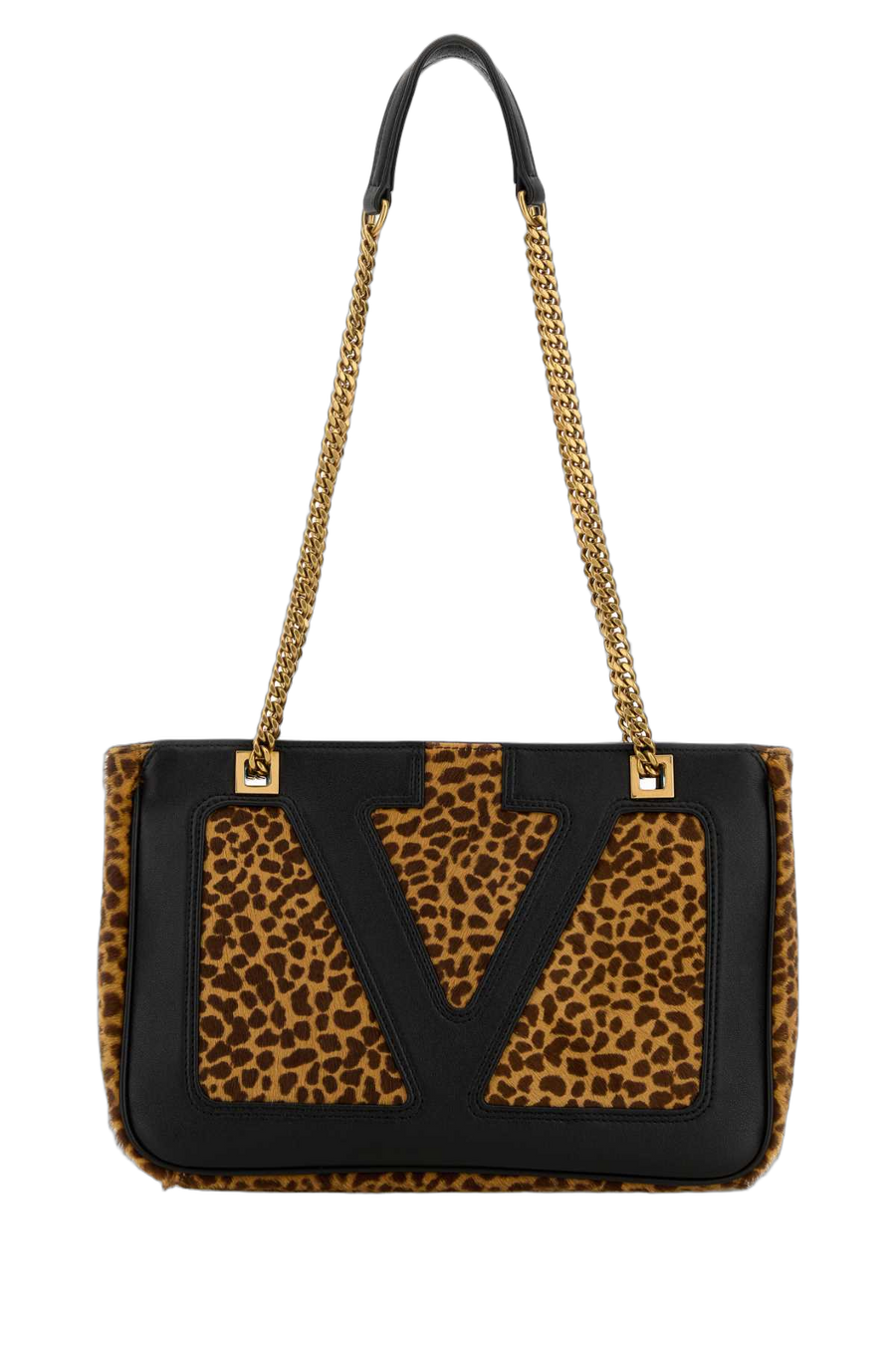 Valentino Garavani Calf Hair Colour-Block Shoulder Bag — Brown