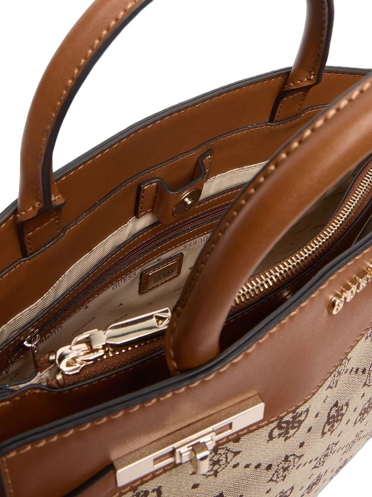 Guess Logo Jacquard Satchel — Latte Polyester