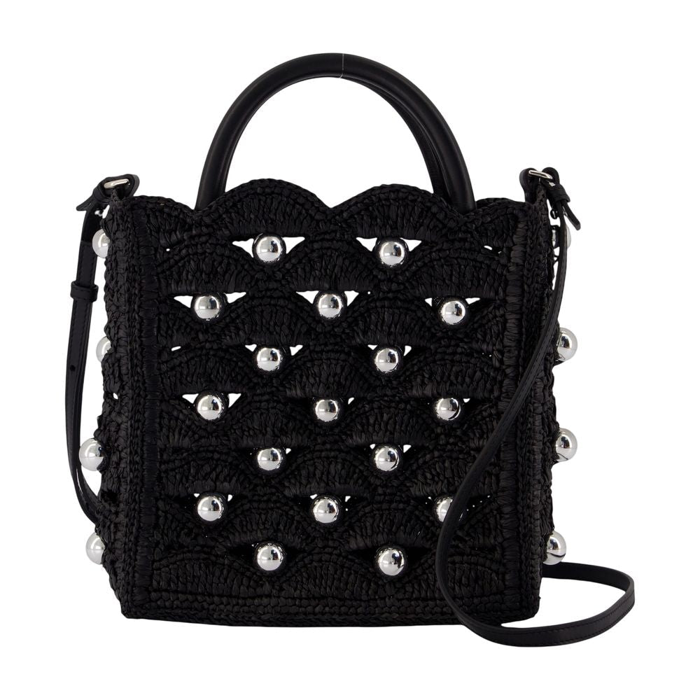 Rabanne Embellished Raffia Crossbody Bag — Black