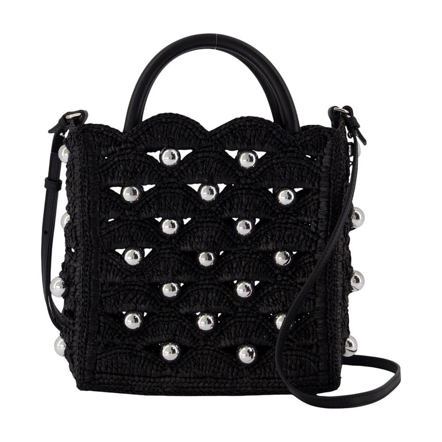 Rabanne Embellished Raffia Crossbody Bag — Black