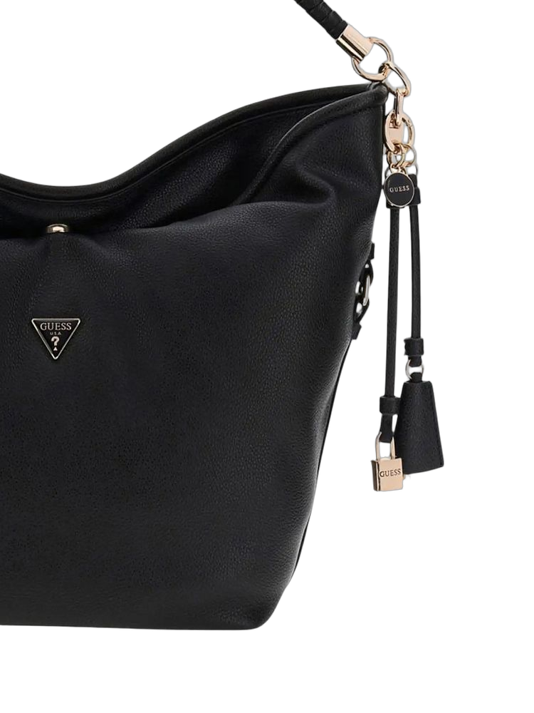 Guess Structured Polyurethane Hobo Bag — Black
