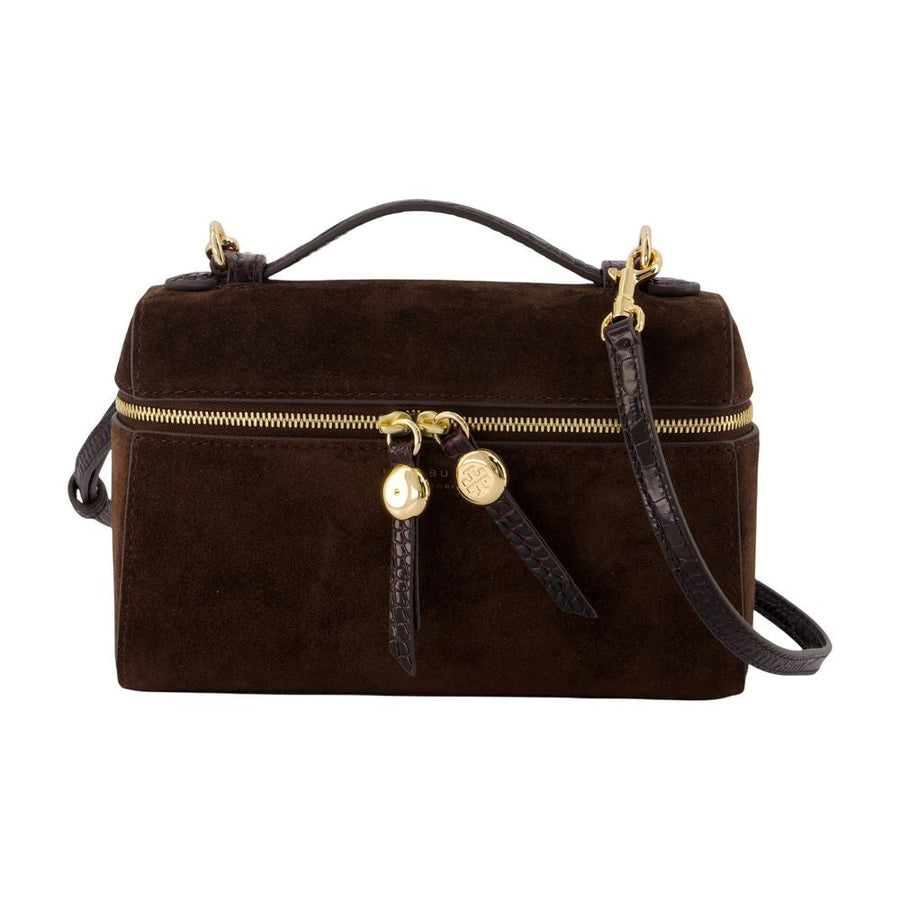 Tory Burch Romy Slim Top Handle Bag — Brown Calfskin