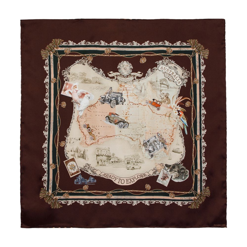 Zimmermann Printed Silk Scarf — Brown Scarfs