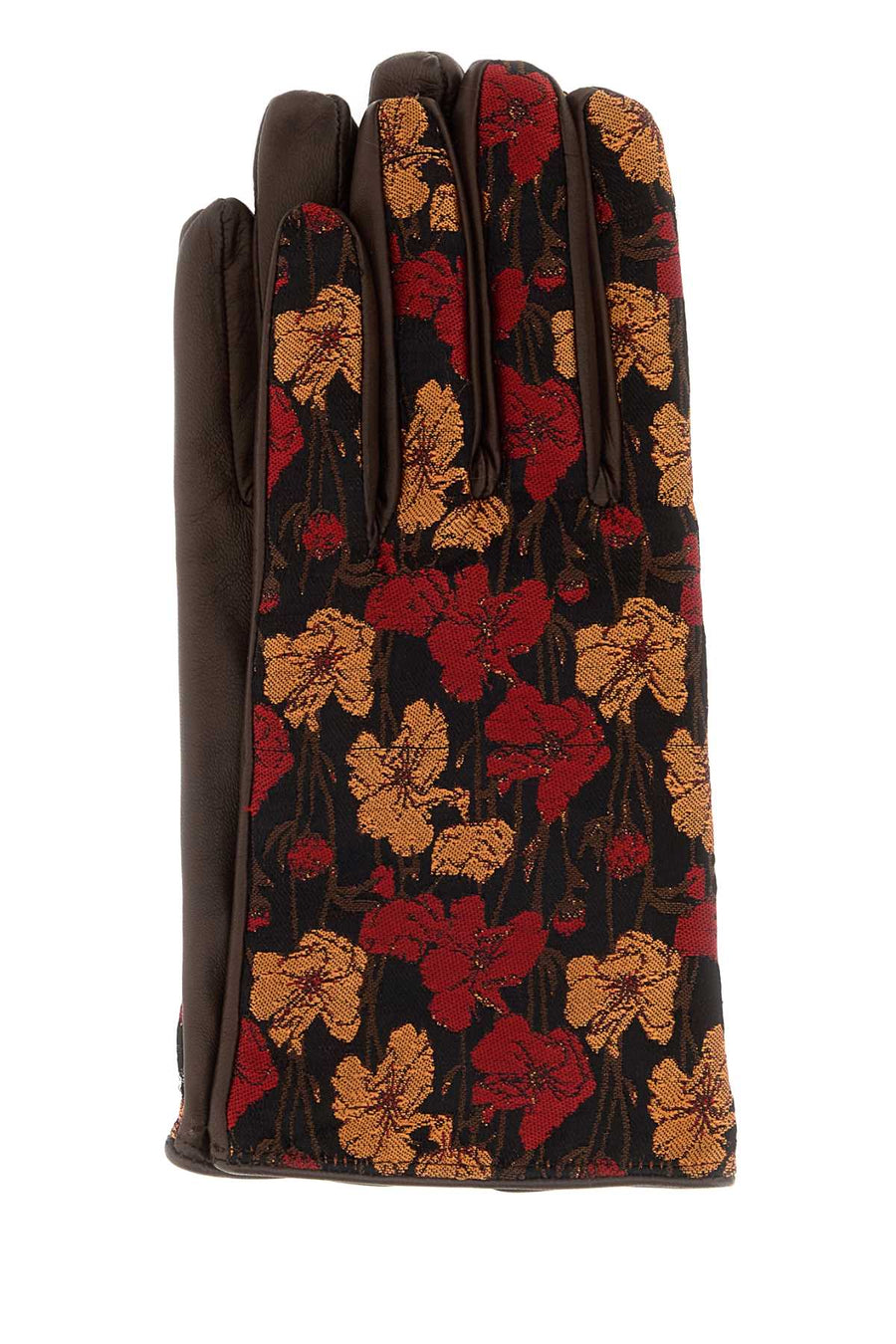 Dries Van Noten Floral-Jacquard Leather Gloves — Red