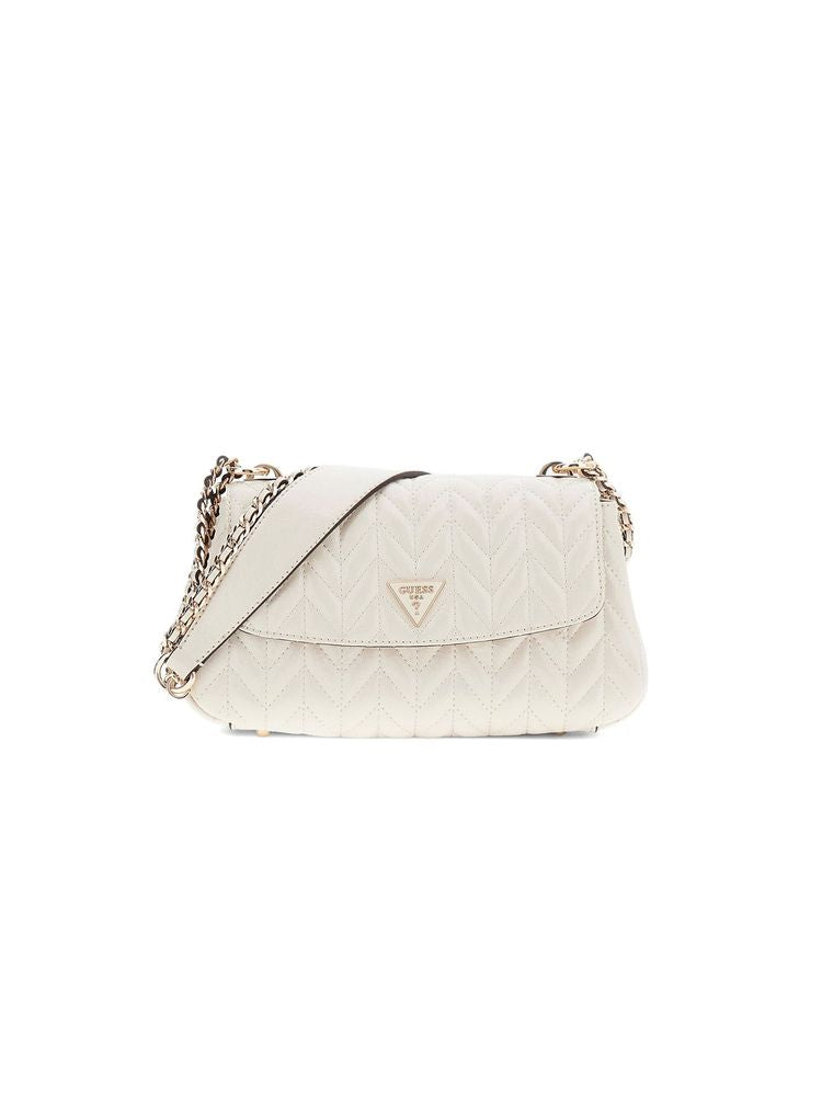 Guess Quilted Convertible Flap Crossbody Bag — Beige Polyurethane