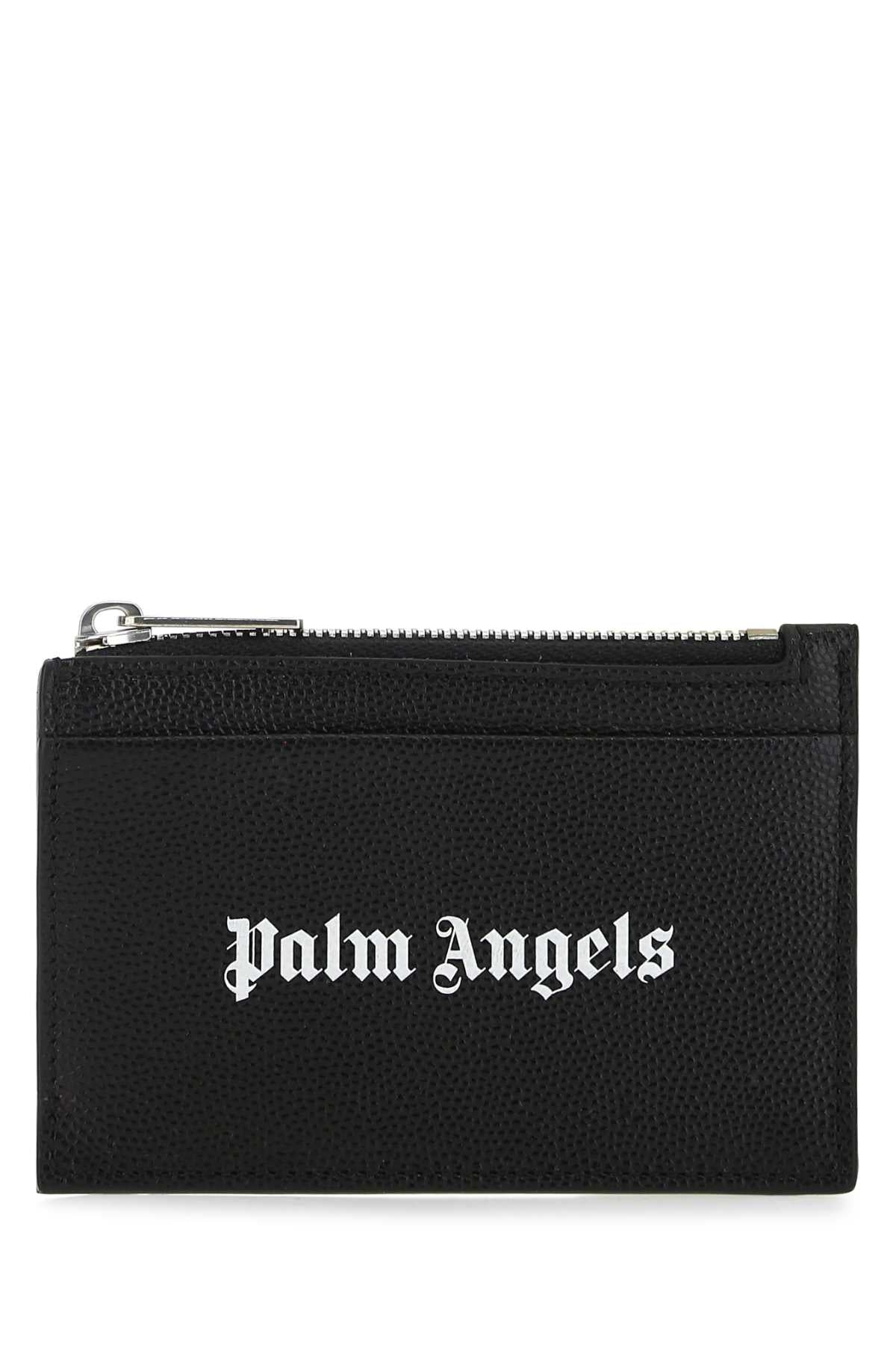 Palm Angels Logo-Embroidered Leather Card Case — Black Wallet