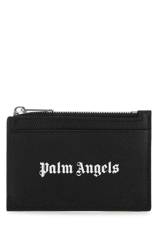 Palm Angels Logo-Embroidered Leather Card Case — Black Wallet