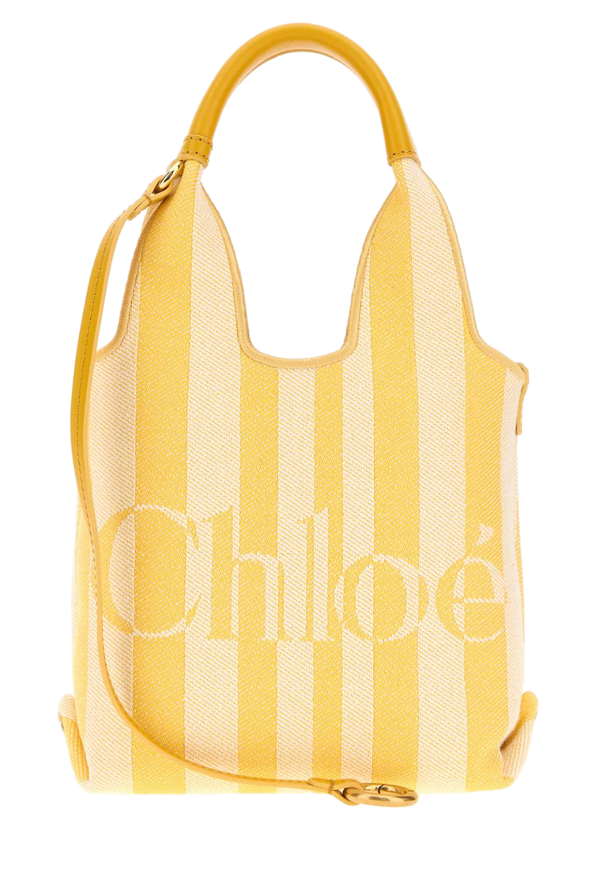 Chloé Embroidered Canvas Striped Shoulder Bag — Yellow