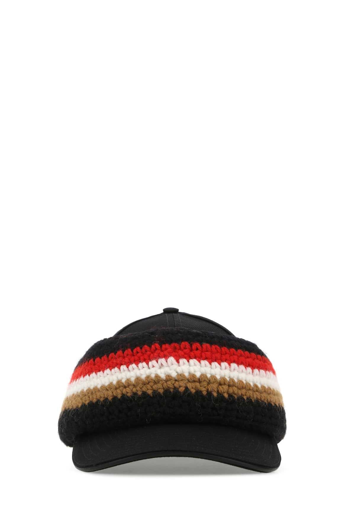 Burberry 8052498 Knit-Striped Baseball Cap — Black Exterior: Cotton Wool Caps