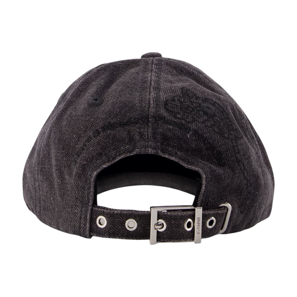 Ganni B3020214-055 Washed Cotton Baseball Cap — Black Caps