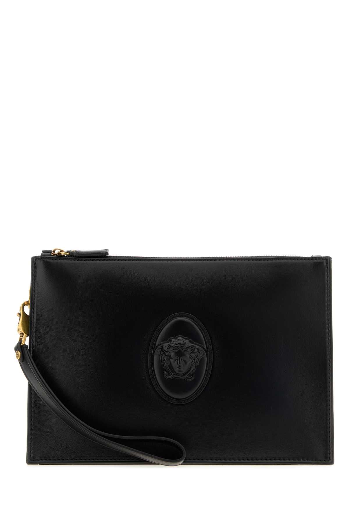 Versace With Pouch — Black 2trim:calf Leather Wallet