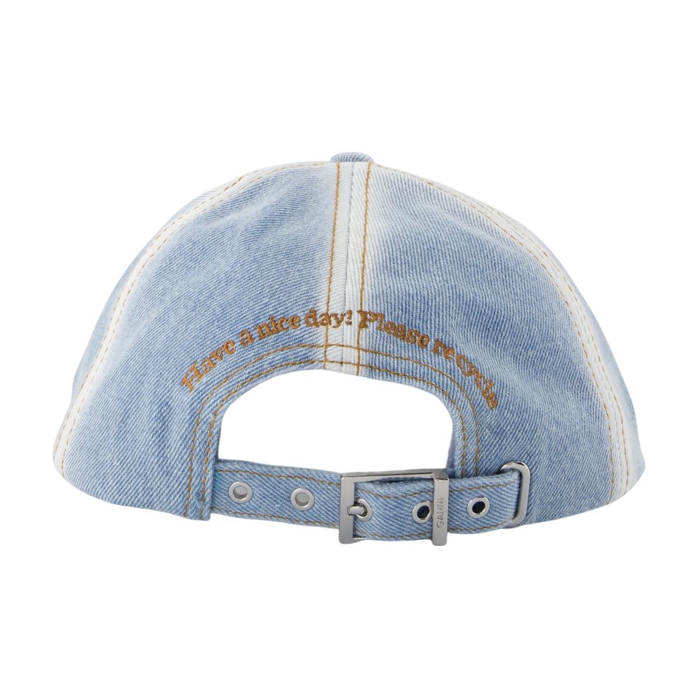 Ganni A6919-676 Distressed Cotton Baseball Cap — Blue Caps