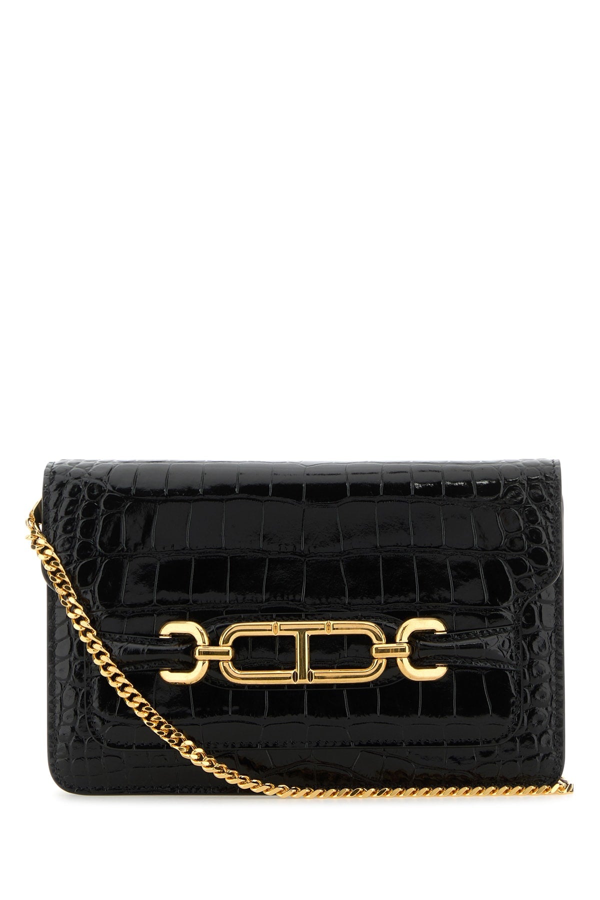 Tom Ford Crocodile-Embossed Leather Shoulder Bag — Black