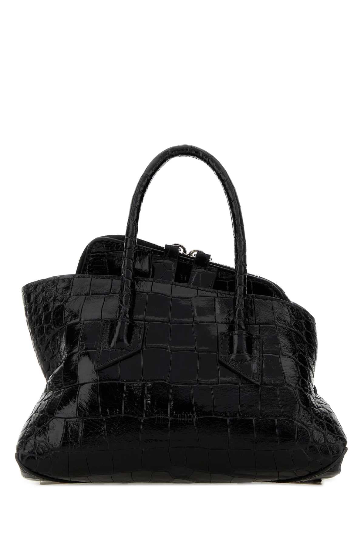 The Attico Crocodile-Embossed Leather Shoulder Bag — Black