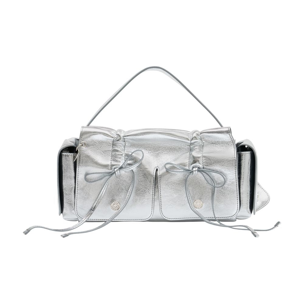 Acne Studios Ruched Calfskin Shoulder Bag — Silver
