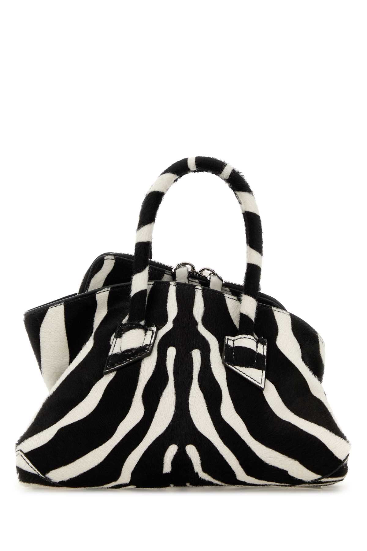 The Attico Zebra-Striped Leather Top Handle Bag — Black