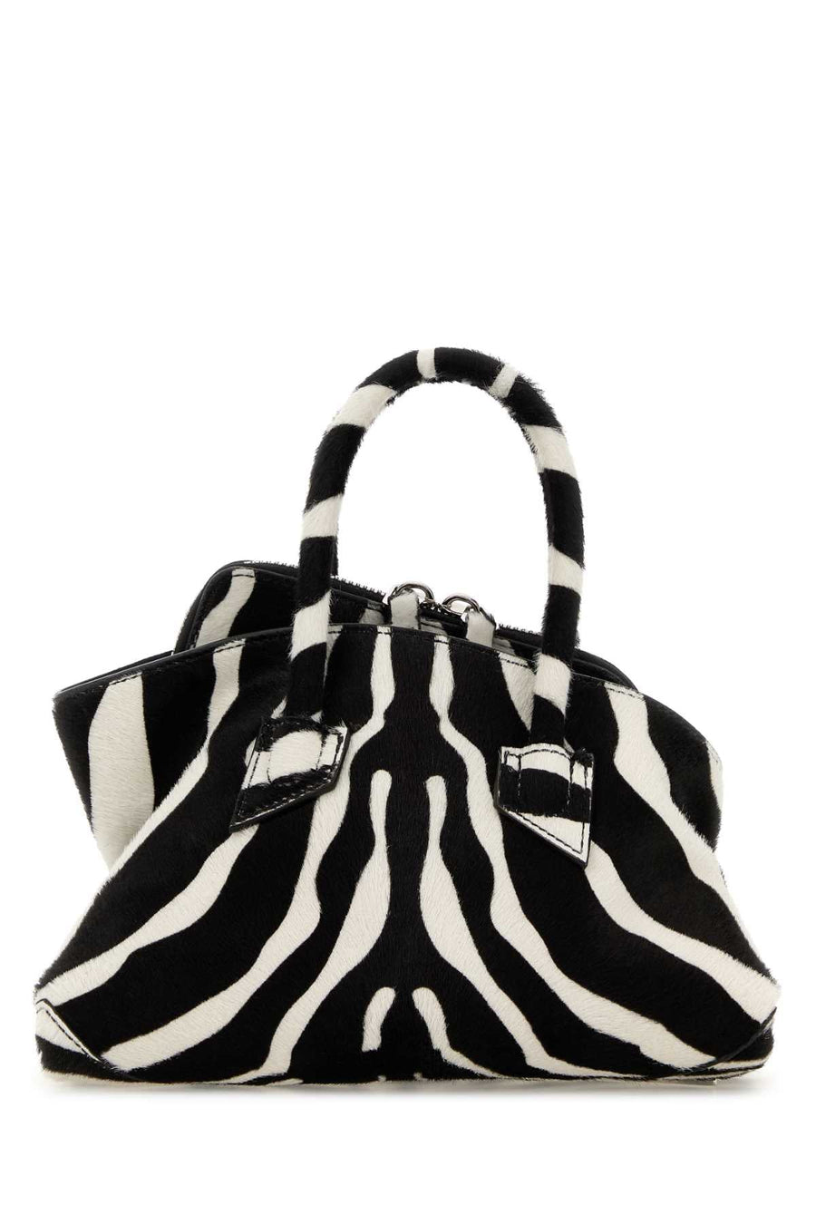 The Attico Zebra-Striped Leather Top Handle Bag — Black