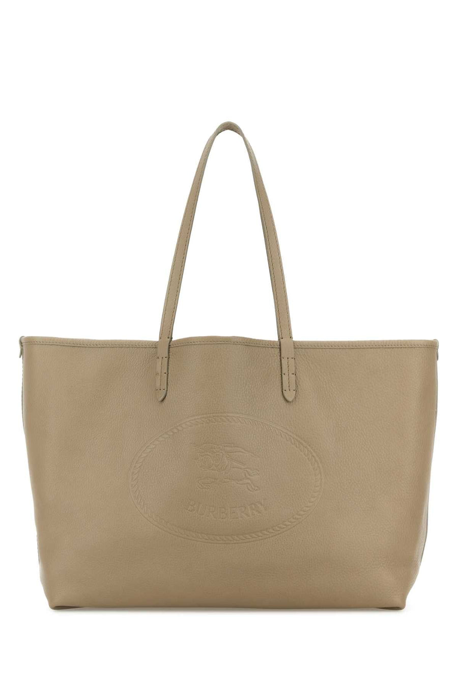 Burberry Embossed Logo Calf Tote Bag — Beige Exterior