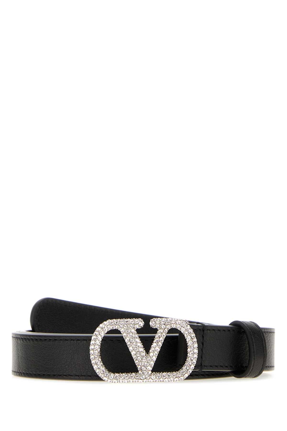 Valentino Garavani Crystal Vlogo Buckle Belt — Black