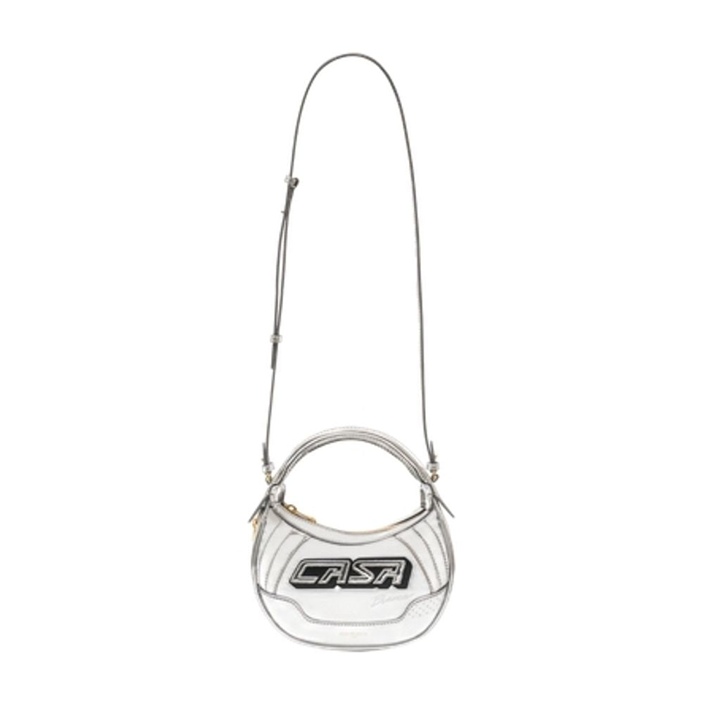 Casablanca Logo-Plaque Biker Shoulder Bag — Silver Exotic_leather