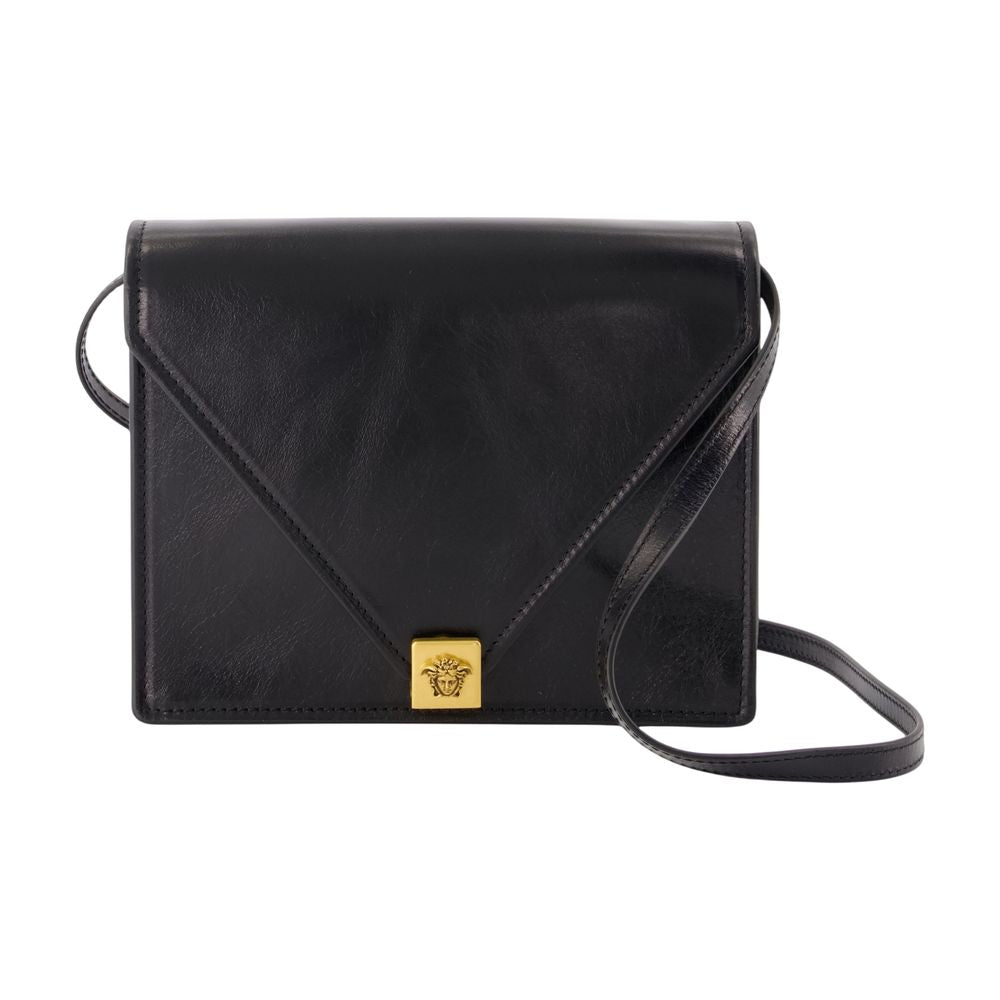 Versace Medusa Logo Calfskin Crossbody Bag — Black