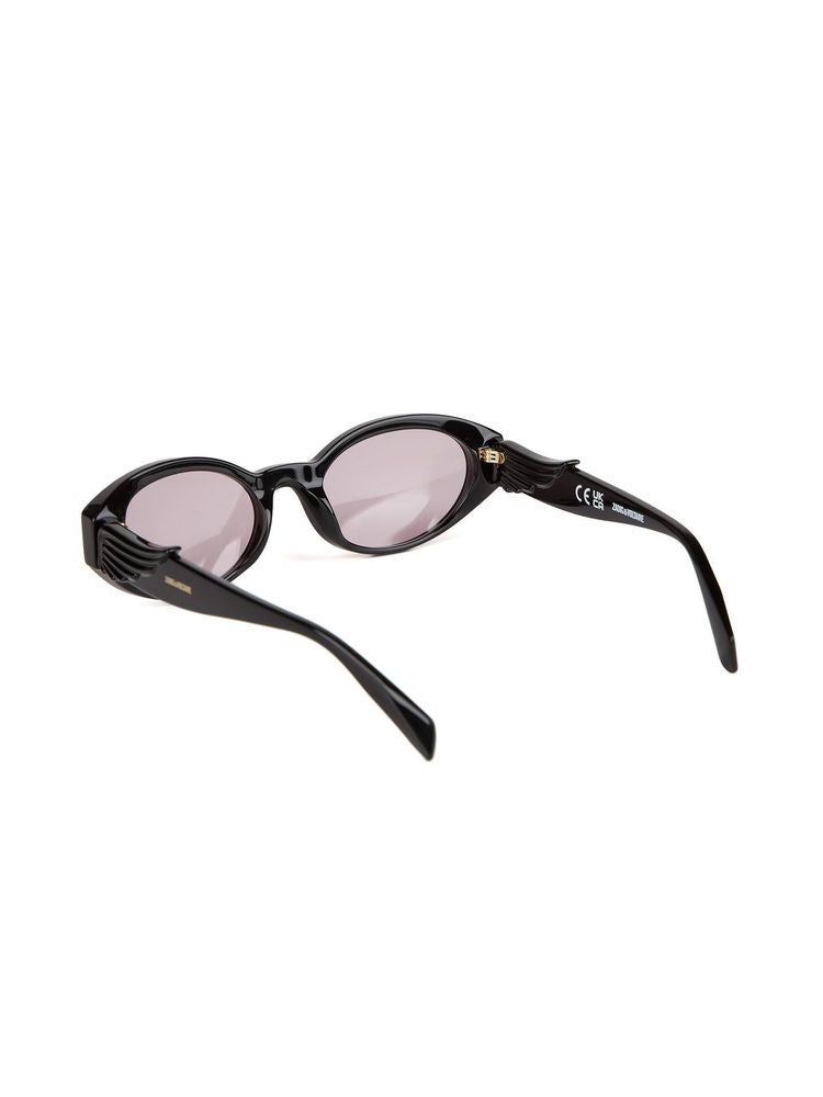 Zadig & Voltaire Szv502 Oval Acetate Sunglasses — Black