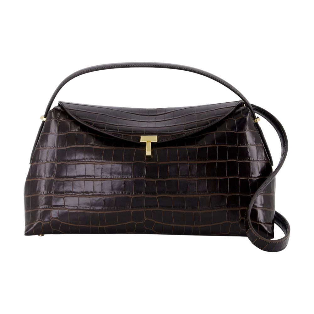 Toteme Crocodile-Embossed Calfskin Top Handle Bag — Brown