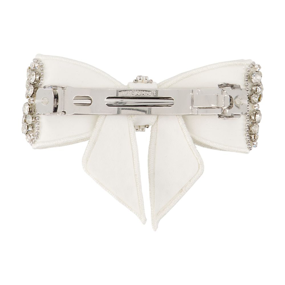 Self-Portrait Crystal-Embellished Bow Hair Clip — White Synthetic Pins Claws & Clips