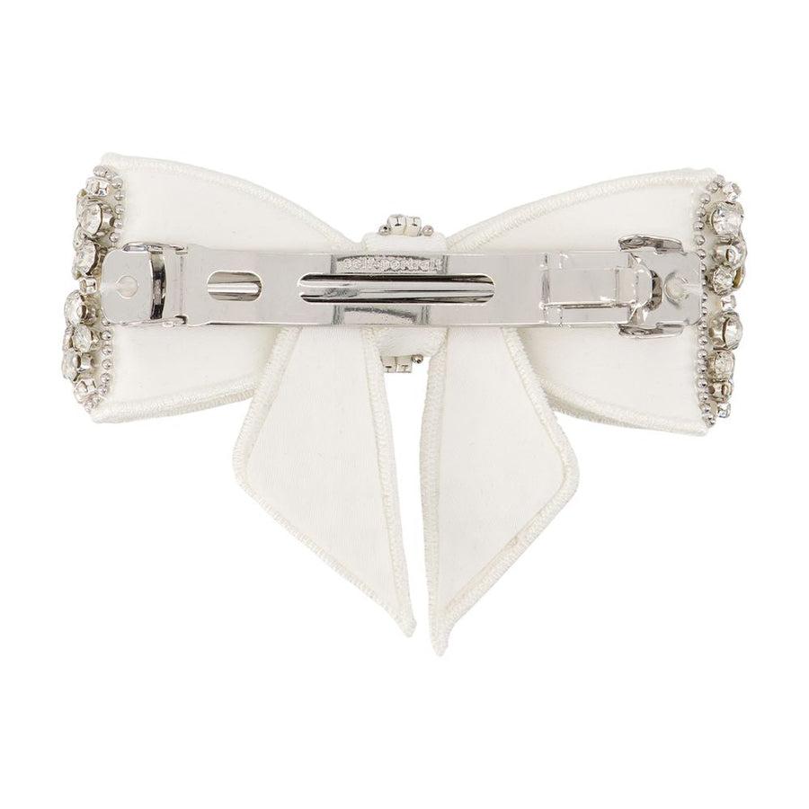 Self-Portrait Crystal-Embellished Bow Hair Clip — White Synthetic Pins Claws & Clips