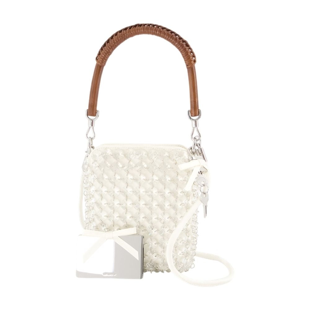 Self-Portrait Quilted Crystal Chain Mini Bag — Ivory Synthetic