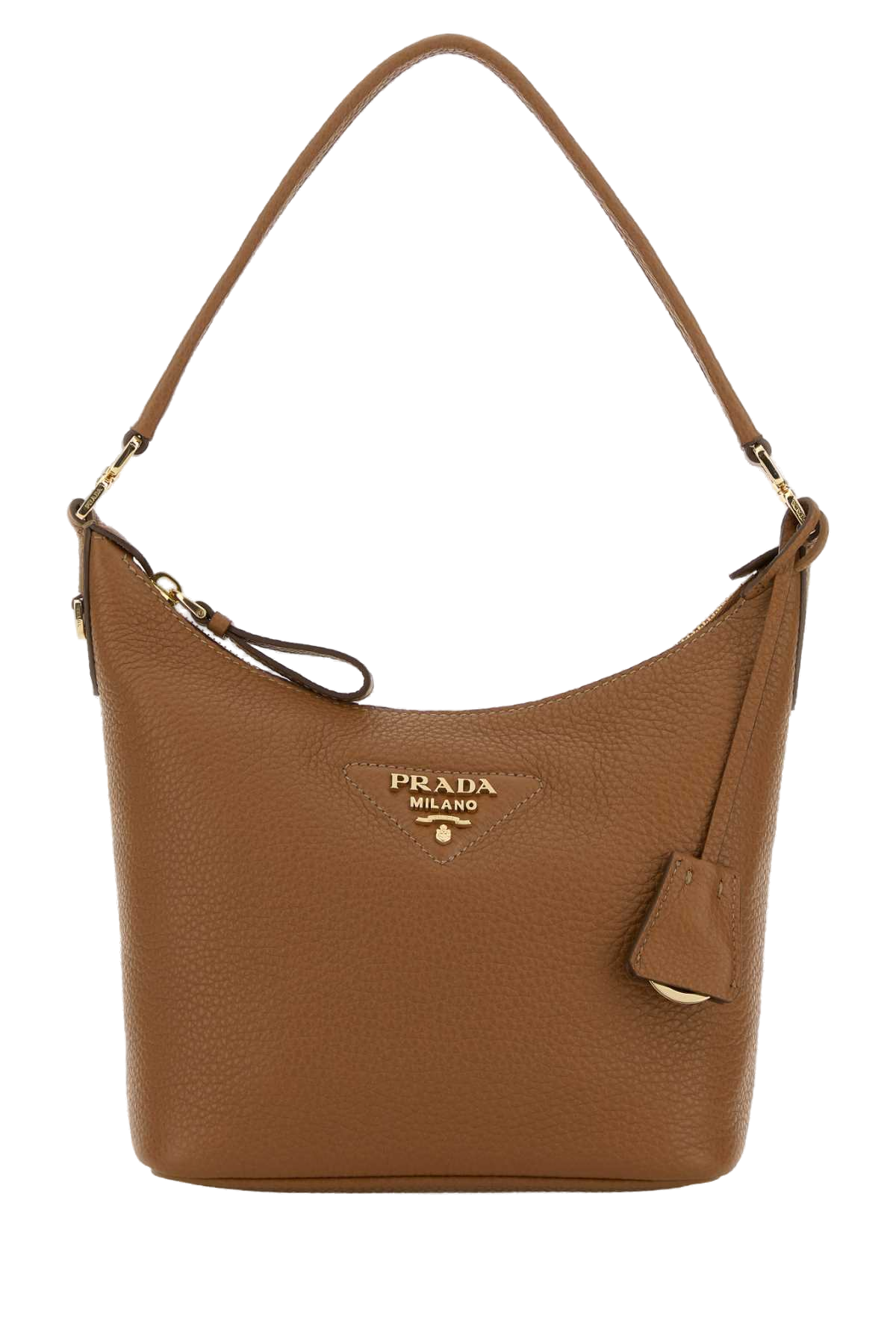 Prada Pebbled Deer Leather Shoulder Bag — Brown