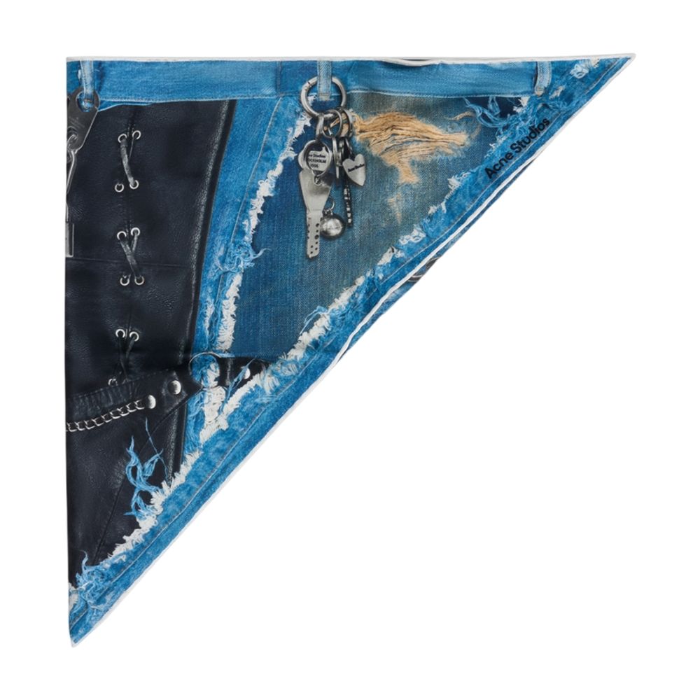 Acne Studios Distressed Denim & Leather Silk Scarf — Multicolor Scarfs