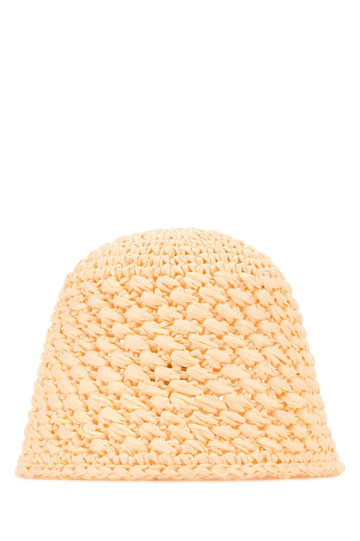 Agnona Crochet Straw Bucket Hat — Beige Exterior