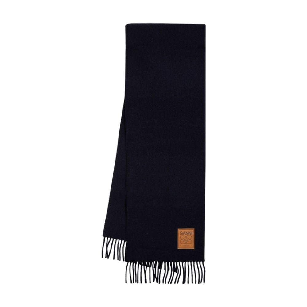 Ganni Double-Face Wool Scarf — Black Scarfs