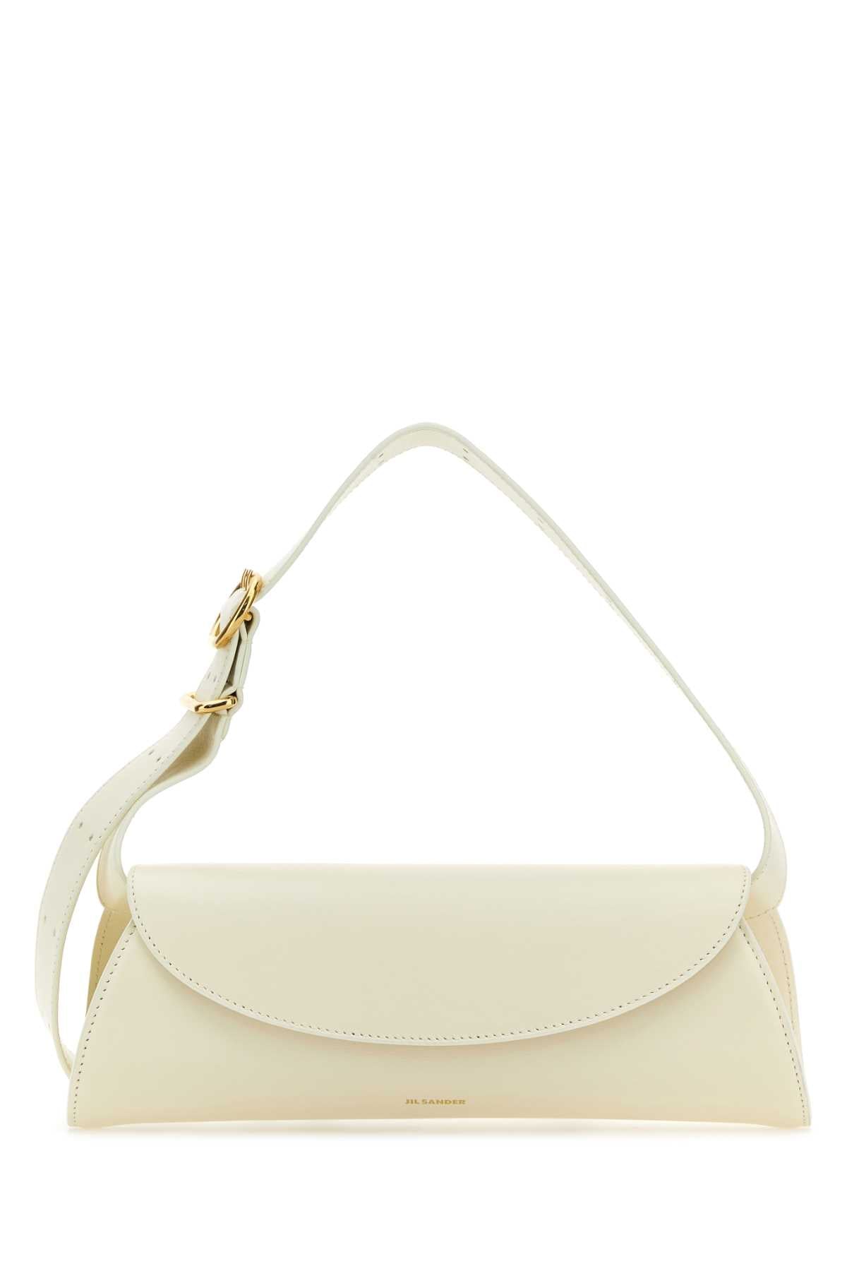 Jil Sander Curved Flap Leather Shoulder Bag — Beige