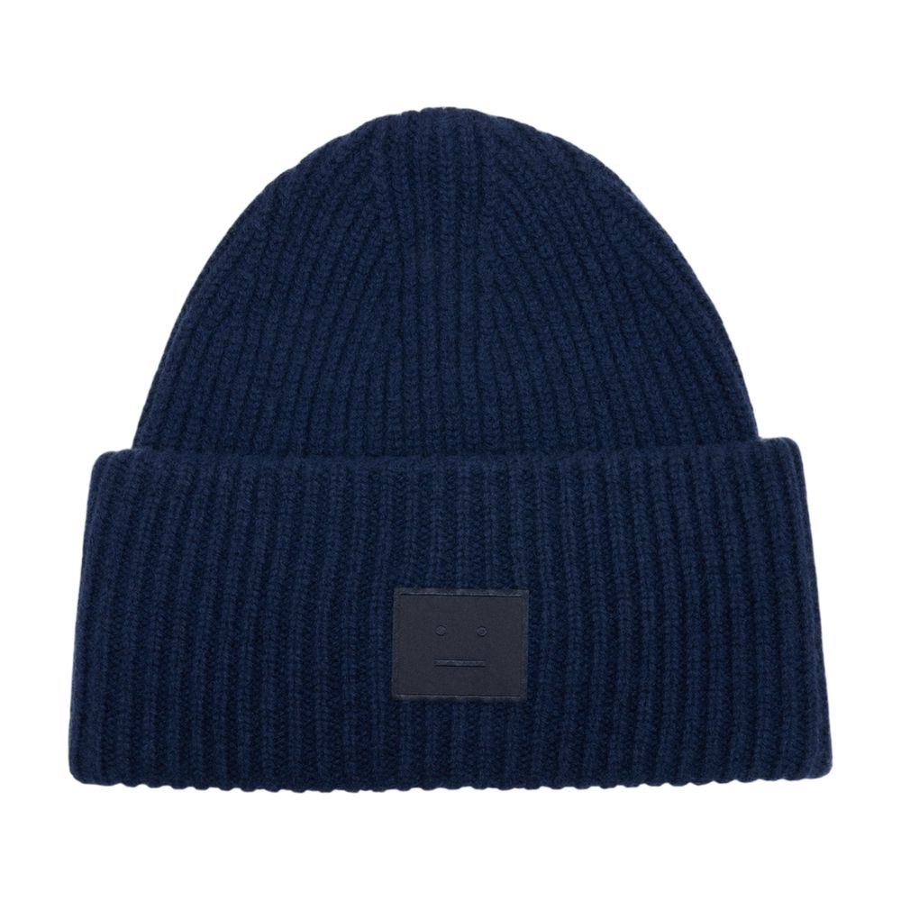 Acne Studios C40448-Ahe Ribbed Wool With Logo Patch Beanie — Navy Beanies