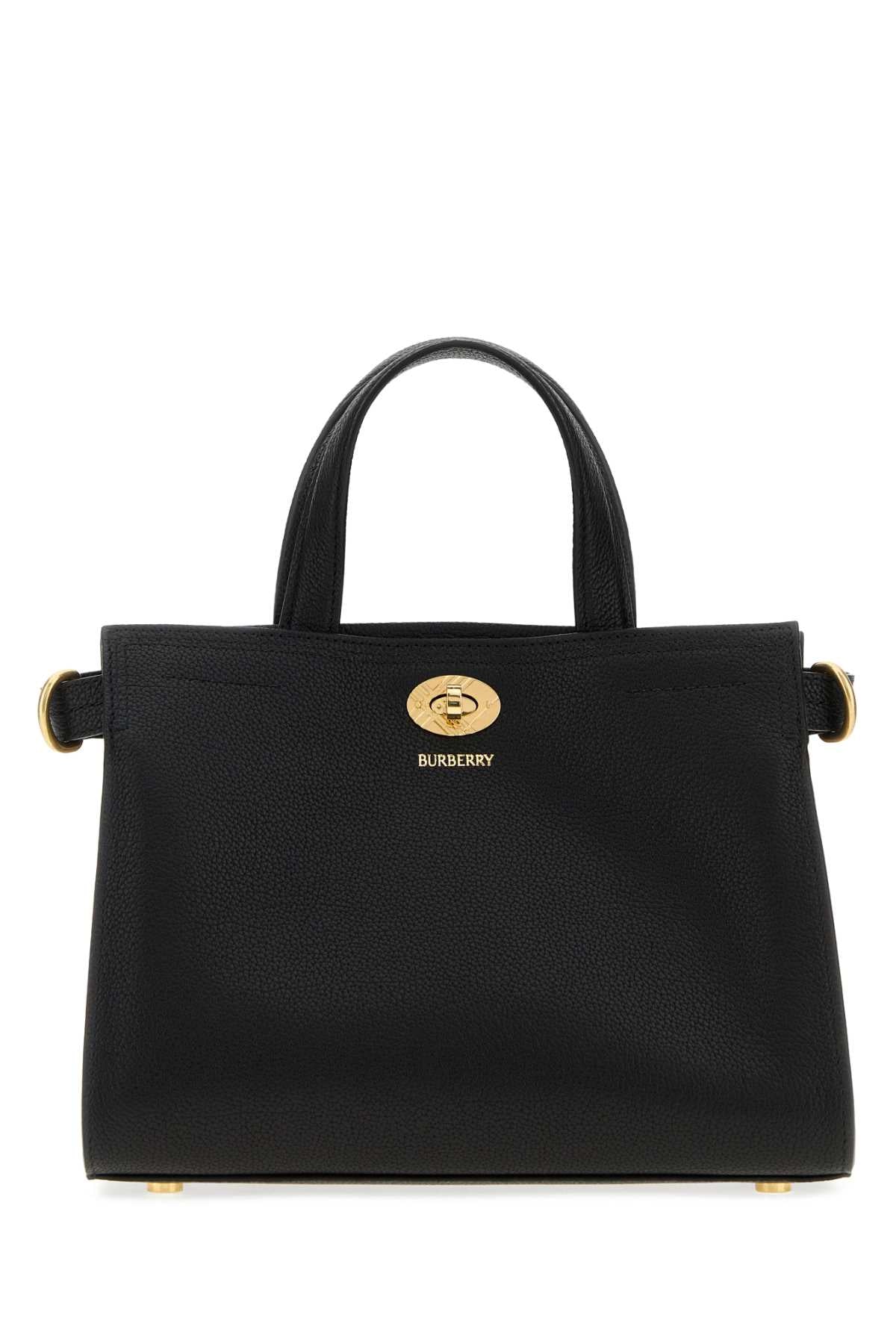 Burberry Pebbled Calf Leather Top Handle Bag — Black