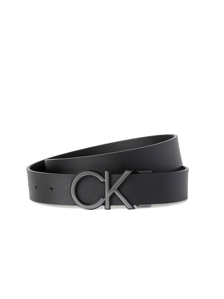 Calvin Klein Logo-Buckle Leather Belt — Black