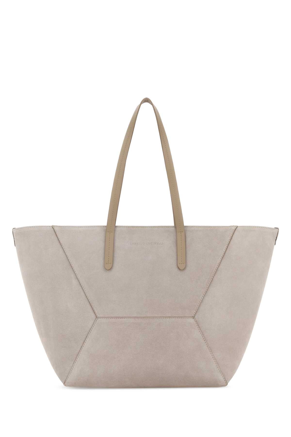 Brunello Cucinelli Suede Trapeze Tote Bag — Beige