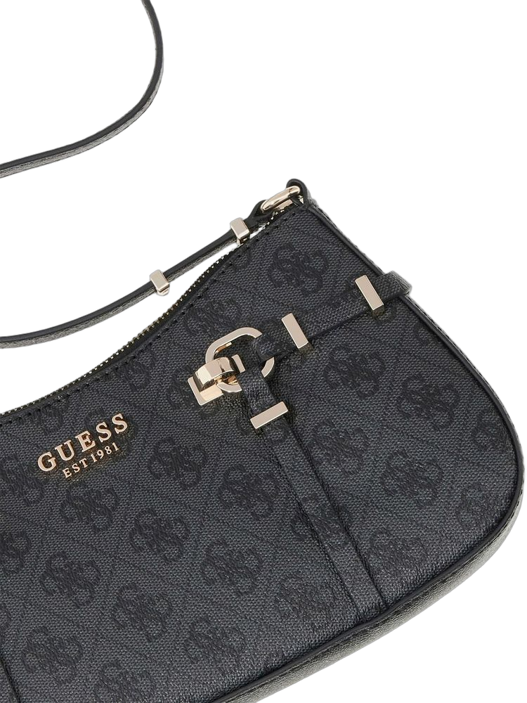 Guess Logo-Embossed Polyurethane Shoulder Bag — Black