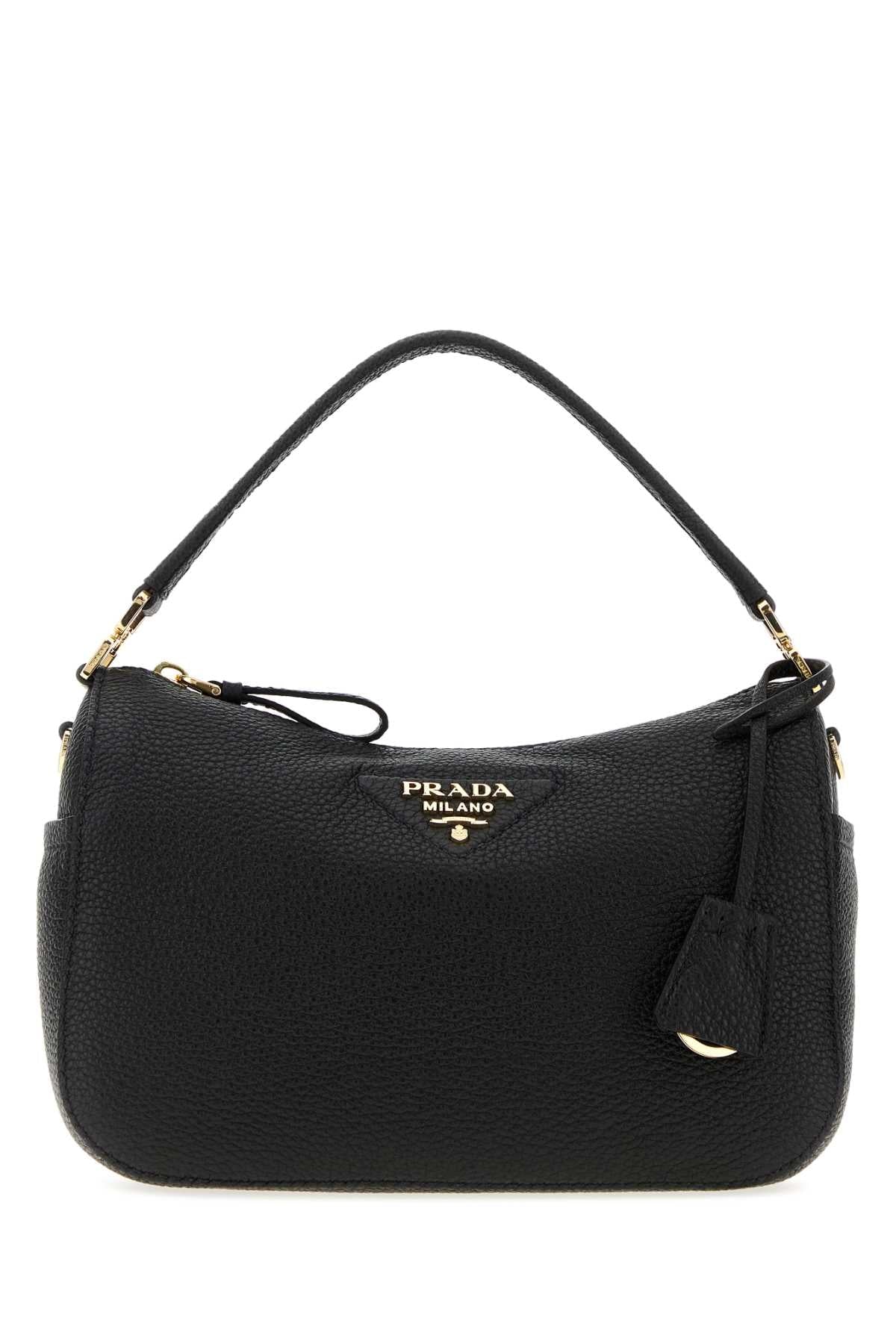 Prada Textured Leather Shoulder Bag — Black