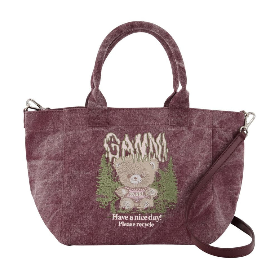 Ganni Embroidered Cotton Tote Bag — Purple