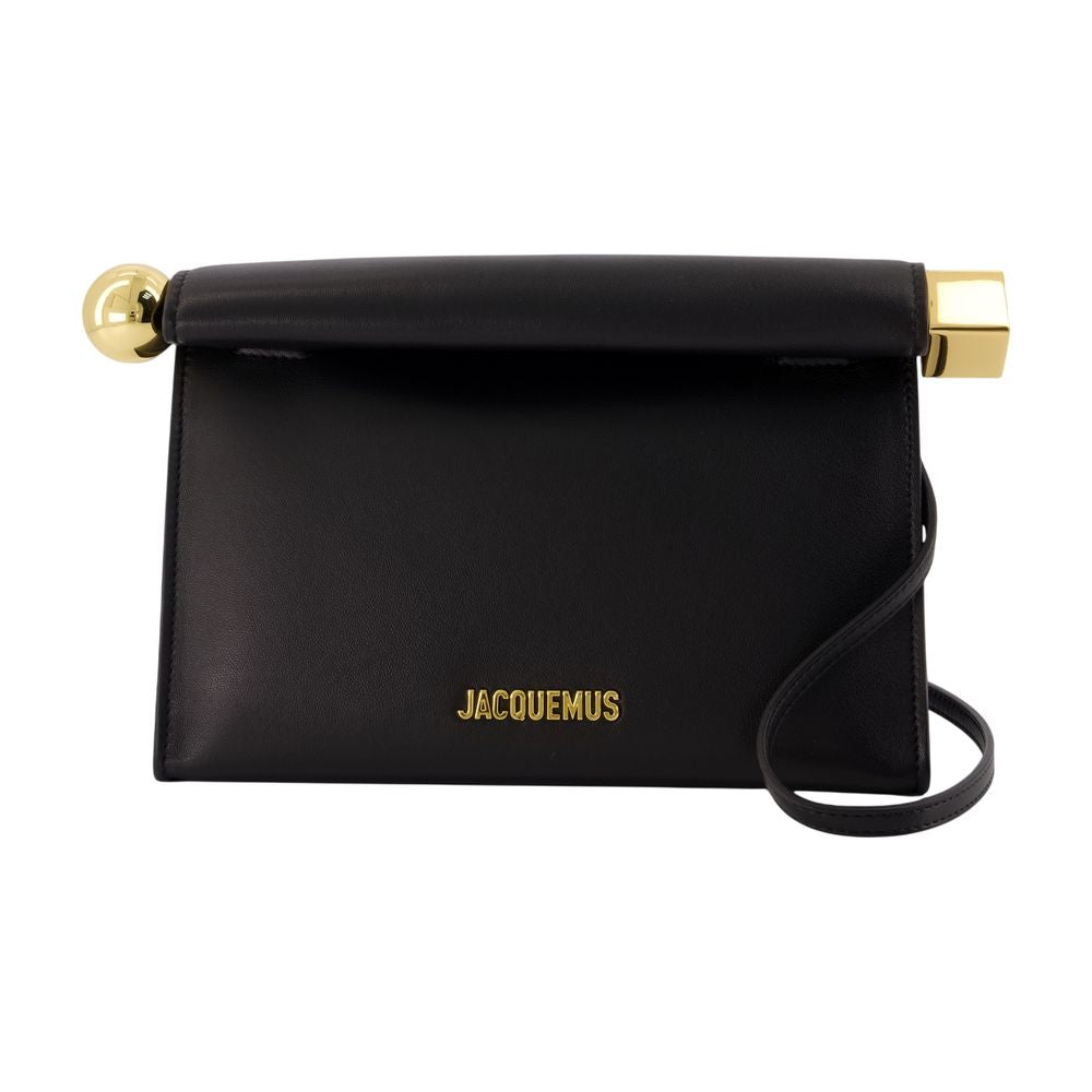 Jacquemus Le Sac Rond Carré Shoulder Bag — Black Lambskin